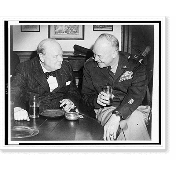 Historic Print, Winston Churchill. Dwight Eisenhower at Raleigh Tavern. Williamsburg, Va..photo by Colonial Studio, Richmond, Virginia., 16" x 20"
