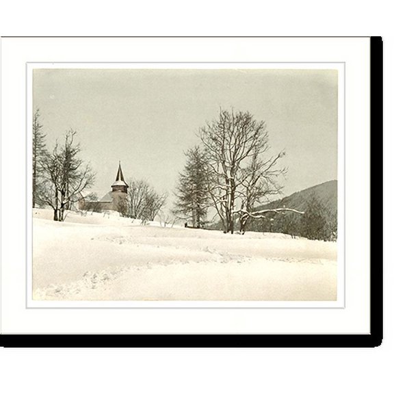 Historic Print, Winter scene with church in background, 18" x 24"