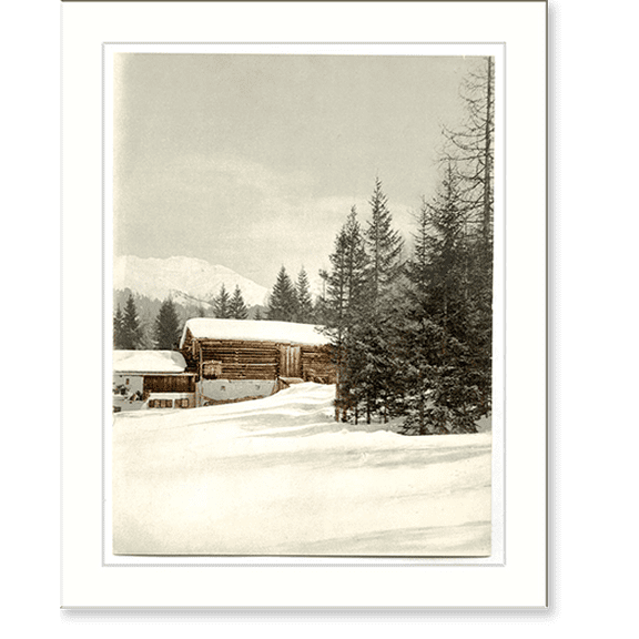 Historic Print, Winter scene with log structure, 18" x 24"