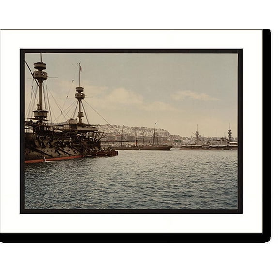Historic Print, With war ships Algiers Algeria, 18" x 24"
