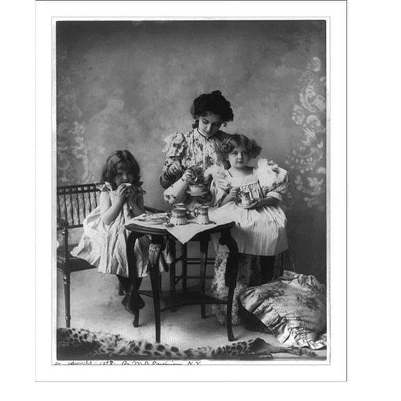 Historic Print, [Woman and 2 girls seated at small table with cups, pitcher, etc.], 18" x 24"