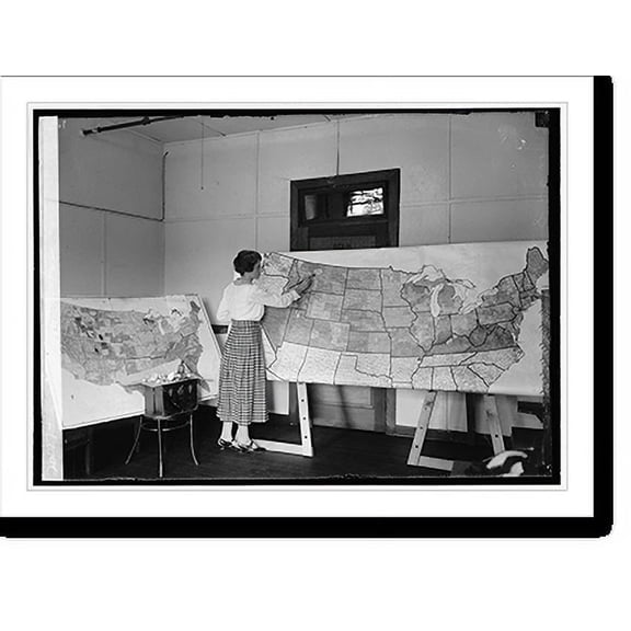 Historic Print, [Woman creating map of United States showing states and counties], 8/12/22, 18" x 24"