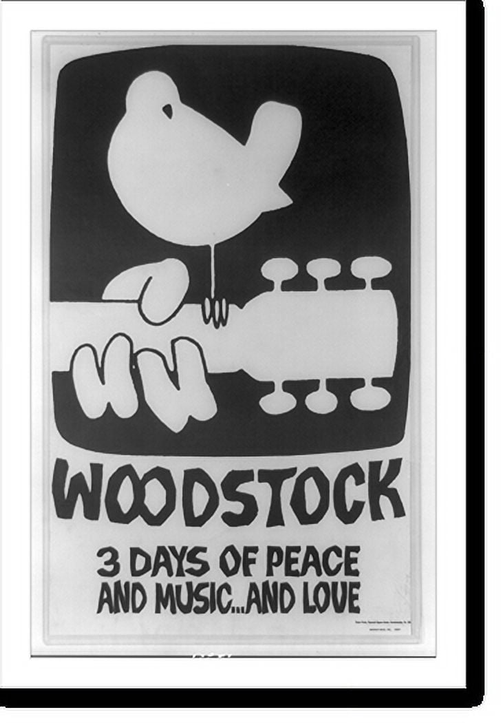 Historic Framed Print, Woodstock 3 days of peace and music. and