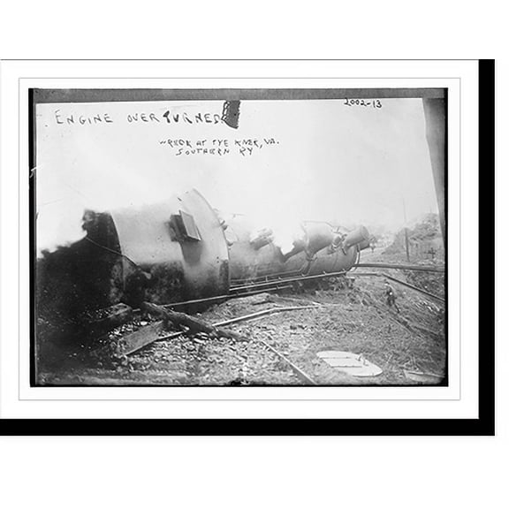 Historic Print, Wreck at Tye R., Southern Railway, Va. Engine overturned, 18" x 24"