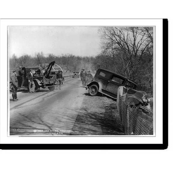 Historic Print, [Wrecker hauling an auto up a bank], 18" x 24"