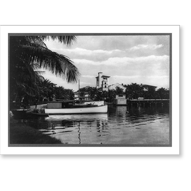 Historic Print, [Yacht basin with Everglades Club in background, Palm
