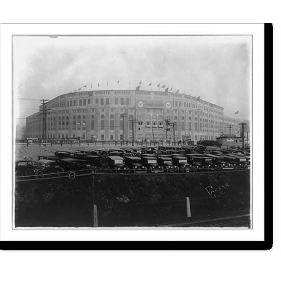 Historic Print, [Yankee Stadium, Bronx, New York City; with automobiles parked in foregrd.], 18" x 24"