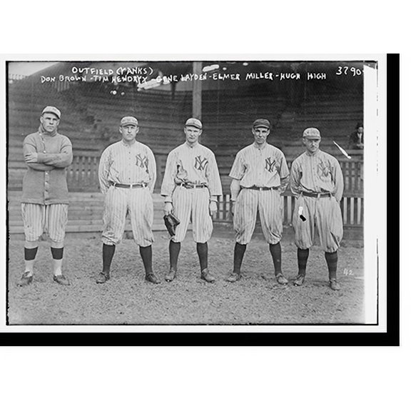 Historic Print, Yanks outfield - Don Brown, Tim Hendrix, Gene Layden, Elmer Miller, Hugh High, 18" x 24"