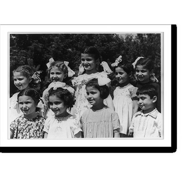 Historic Print, [Yerevan, Armenian S.S.R. 8 smiling girls and boy posed outdoors], 16" x 20