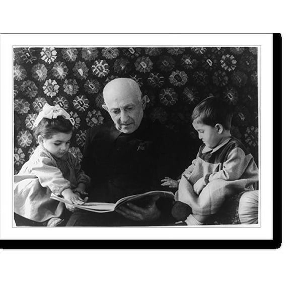 Historic Print, [Yerevan, Armenian S.S.R.: Elderly man reading to 2 small children], 18" x 24"