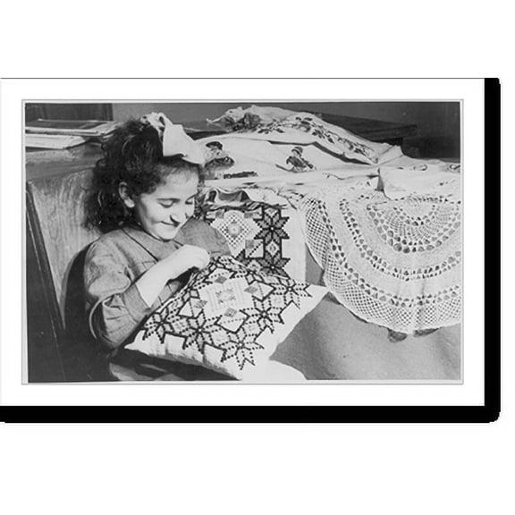 Historic Print, [Yerevan, Armenian S.S.R.: Smiling girl doing needlework], 18" x 24"