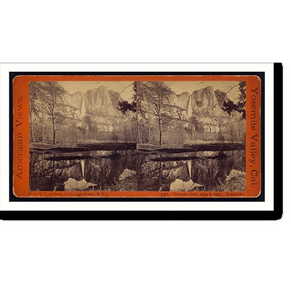 Historic Print, Yosemite Falls 2634 ft. high. Reflections, 16" x 20"