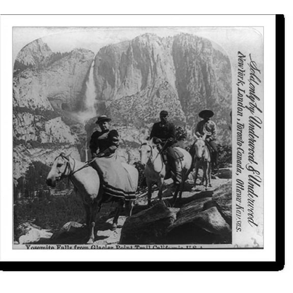 Historic Print, Yosemite Falls from Glacier Point trail, California, U.S.A., 16" x 20"