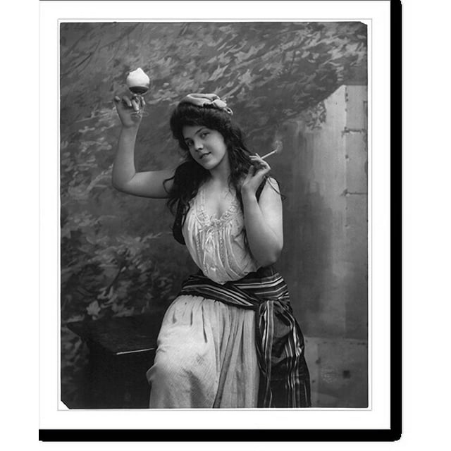 Historic Print, [Young woman holding cigarette and drinking glass], 16