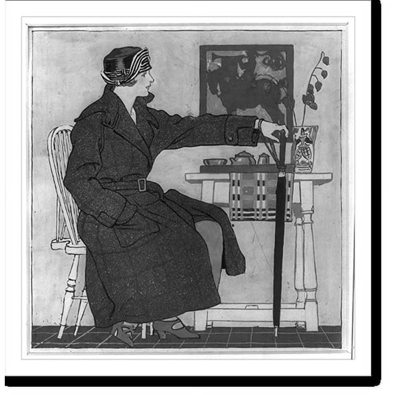 Historic Print, [Young woman sitting beside table holding umbrella], 16" x 20"