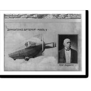 Historic Print, Zeppelin airship, model 4, with inset bust portrait of Graf Zeppelin, 16" x 20"