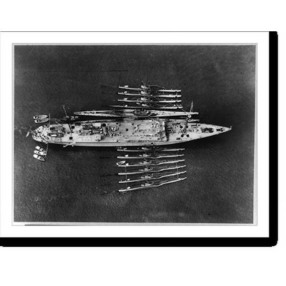 Historic Print, A brood of submarines. striking air photo of mother ship" U.S.S. Holland with 10 S-types and giant V-2 in San Diego Harbor", 16" x 20"