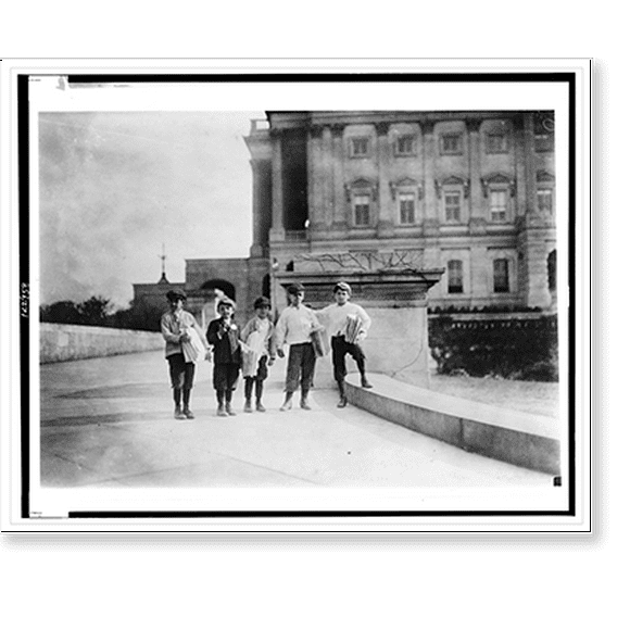 Historic Print, In comparison with governmental affairs newsies are small matters. This photo taken in the shadow of the National Capitol where the laws are made., 16" x 20"