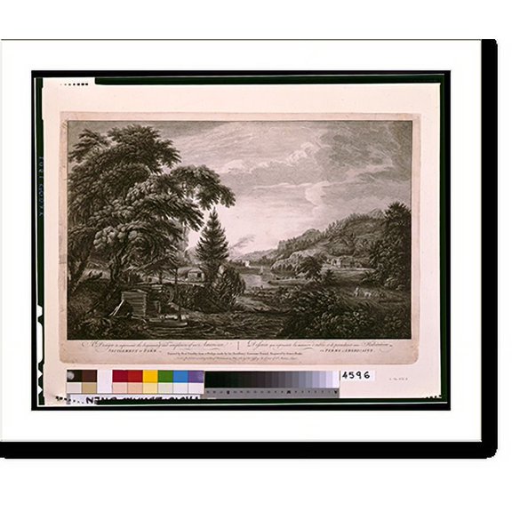 Historic Print, A design to represent the beginning and completion of an American settlement or farm Dessein qui represente la maniere d'etablir et de parachever une habitation ou ferme…16" x 20"