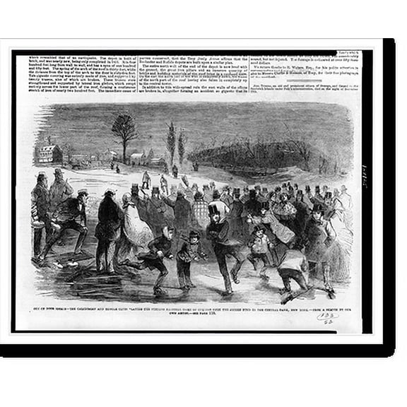 Historic Print, Out of door sports - the Caledonian and Thistle clubs playing the Scottish national game of curling upon the frozen pond in the Central Park, New York.from a sketch by o…16" x 20"