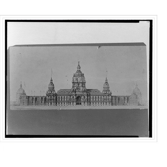 Historic Print, A geometrical elevation of the East Front of the permanent and temporary buildings connected, and description for the U.S. Centennial Exhibition, 16" x 20"