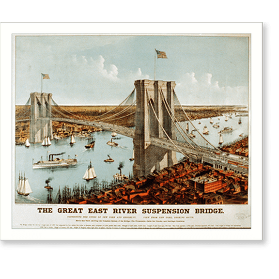 Historic Print, The great East River suspension bridge: connecting the cities of New York and Brooklyn View from Brooklyn, looking west. - 2, 18" x 24"