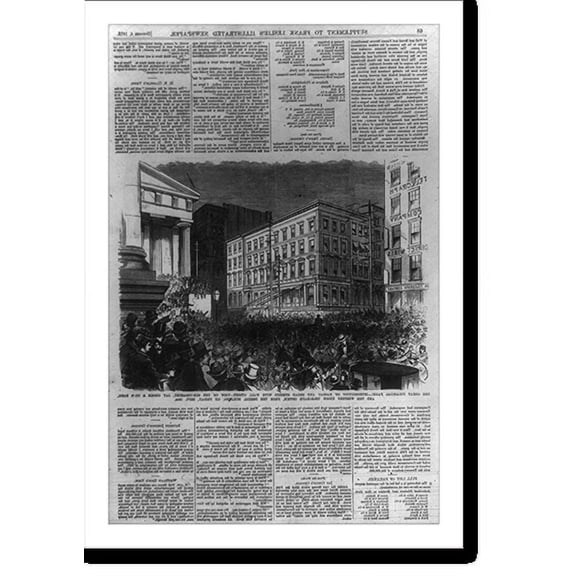 Historic Print, The great financial panic - intersection of Nassau and Broad Streets with Wall Street view of the Sub-Treasury, Jay Cooke & Co's Bank and the Western Union Telegraph Off…16" x 20"