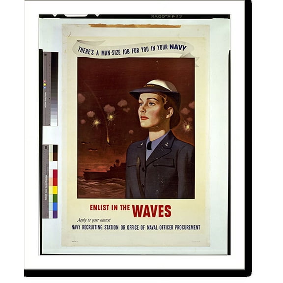 Historic Print, There's a man-size job for you in your Navy, enlist in the WAVES, apply to your nearest Navy recruiting station or office of naval officer procurement.John Falter USNR., 18" x 24"