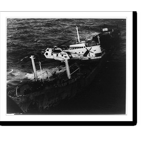 Historic Print, During rescue operations a U.S. Coast Guard HH-3F helicopter hovers over the 640-ft. Liberian tanker ARGO MERCHANT that ran aground on shoals off Nantucket Island, Mass....18" x 24"