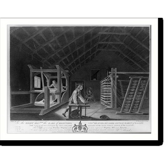 Historic Print, To the right hon'able the Earl of Hertford,. this plate representing winding, warping with a new improved warping mill, and weaving; is. inscribed by. Wm. Hincks.Wm. Hin...18" x 24"