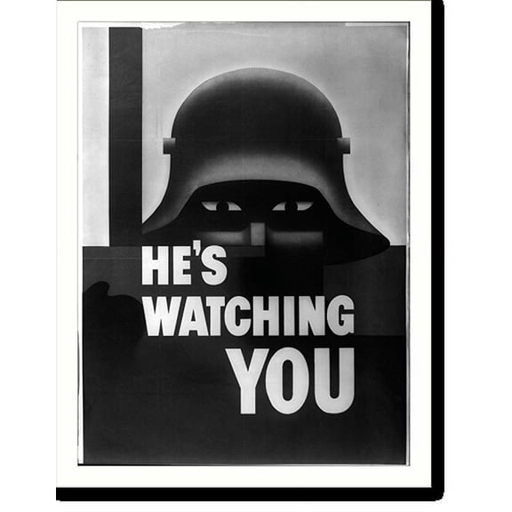 Historic Print, He's watching you. This poster, designed by Glen Grobe, well-known artist of Westport, Connecticut, is being distributed by the Division of Information, OEM (Office of E…16" x 20"