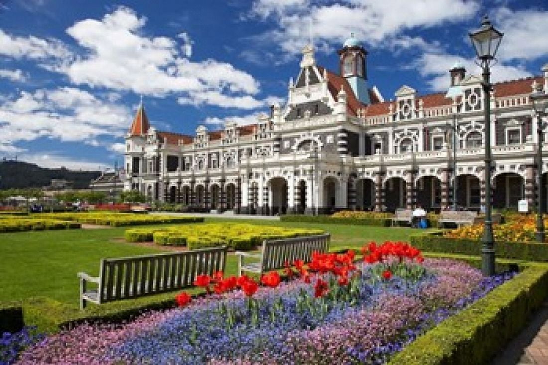 Historic Railway Station Dunedin South Island New Zealand Canvas Art - David Wall DanitaDelimont (34 x 23)