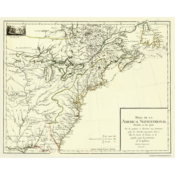 Revolutionary War  - America Septentrional Divided Two Parts - Cruz 1755
