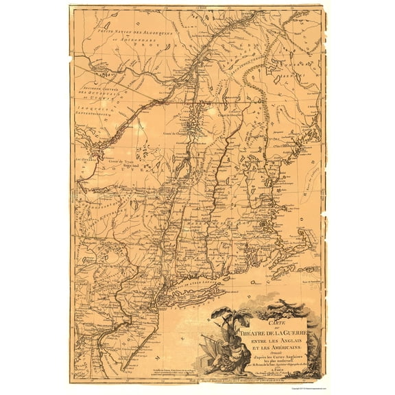 Historic Revolutionary War Map - English Americans War Theatre - Brion de la Tour 1777 - 23 x 34.06 - Vintage Wall Art