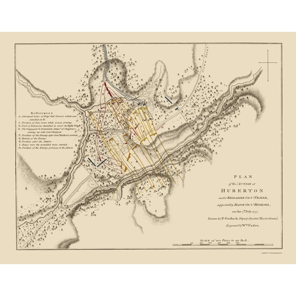 Historic Revolutionary War Map - Huberton Vermont Action - Gerlach 1777 - 23 x 28 - Vintage Wall Art