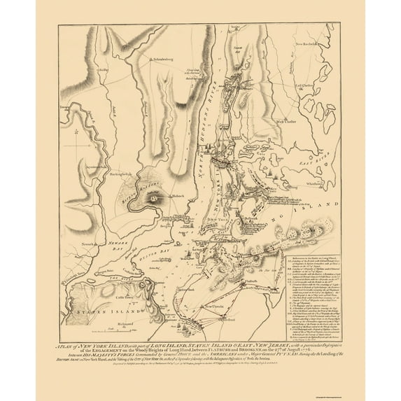 Historic Revolutionary War Map - Long Island Battle - Faden 1776 - 23 x 27.94 - Vintage Wall Art