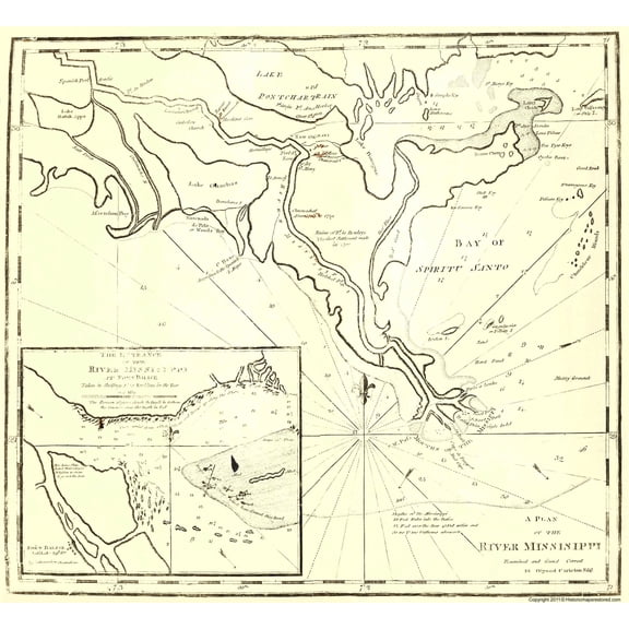 Historic Revolutionary War Map - Mississippi River - Carleton 1770 - 23 x 26.00 - Vintage Wall Art