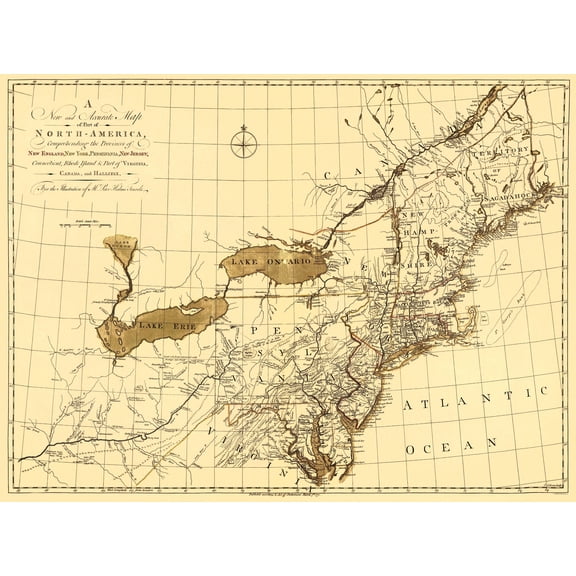 Historic Revolutionary War Map - New England North America - Gibson 1771 - 23 x 29.67 - Vintage Wall Art