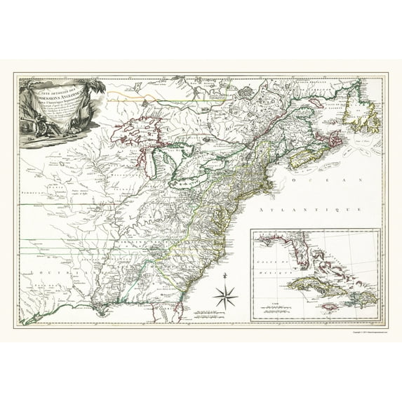 Revolutionary War Map - North America English Possessions - 1763 - Vintage Wall Art