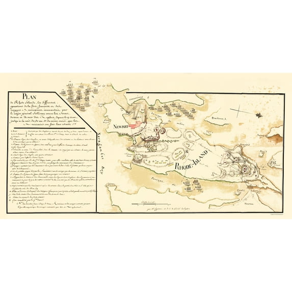 Revolutionary War Map Print - Rhode Island - Lafayette 1778 - Vintage Wall Art