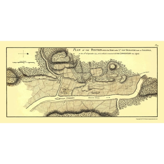 Old War Map Print - Saratoga Burgoyne Position - 1777 - Vintage Wall Art