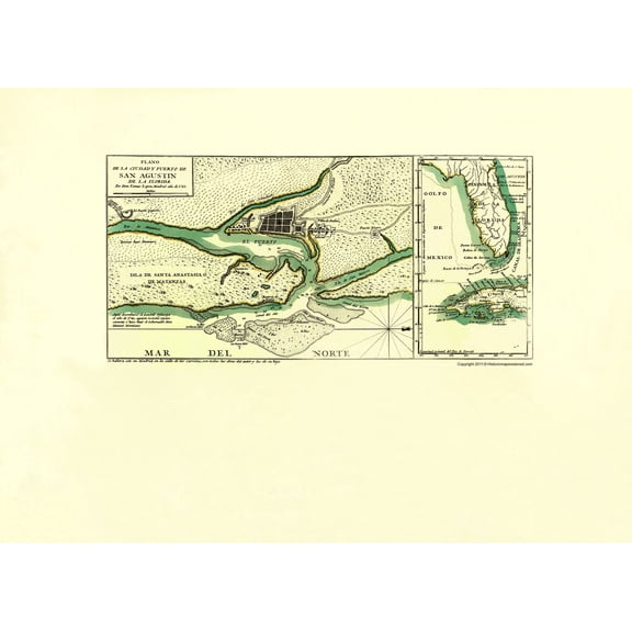 Historic Revolutionary War Map - St Augustine Florida - Lopez 1783 - 23 x 30.12 - Vintage Wall Art
