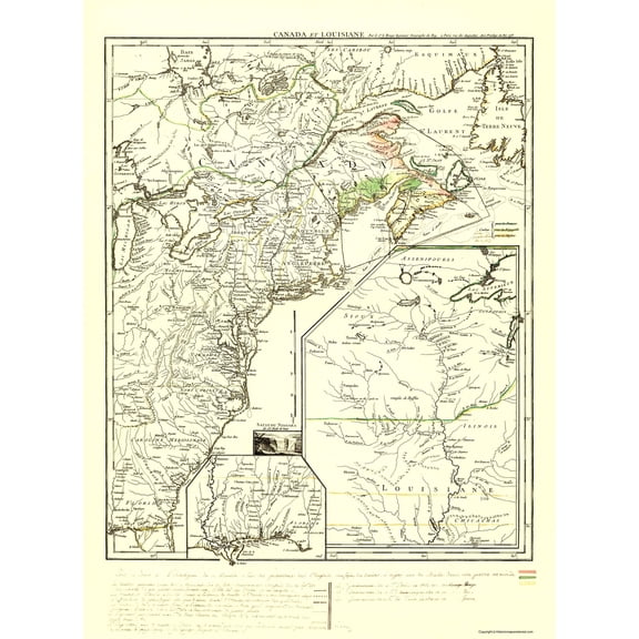 Historic Revolutionary War Map - St Augustine Louisiana Canada - Roy 1755 - 23 x 29.56 - Vintage Wall Art