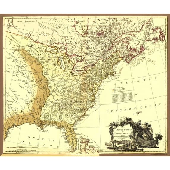 Historic Revolutionary War Map - United States British Spanish Territories - Faden 1785 - 23 x 27 - Vintage Wall Art