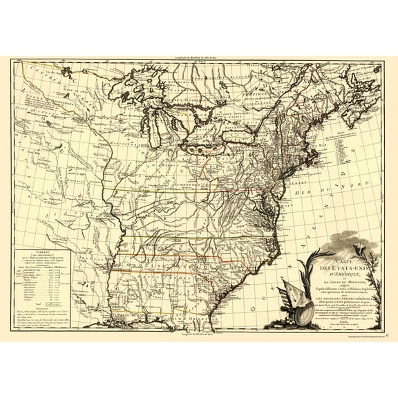 Historic Revolutionary War Map - United States Mississippi Course - Brion de la Tour 1783 - 23 x 30.37 - Vintage Wall Art