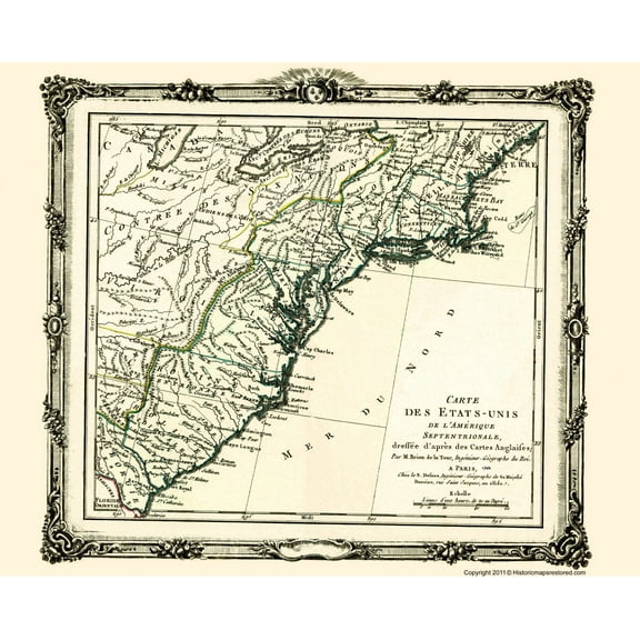 Historic Revolutionary War Map - United States North America - Brion de la Tour 1766 - 23 x 29.31 - Vintage Wall Art