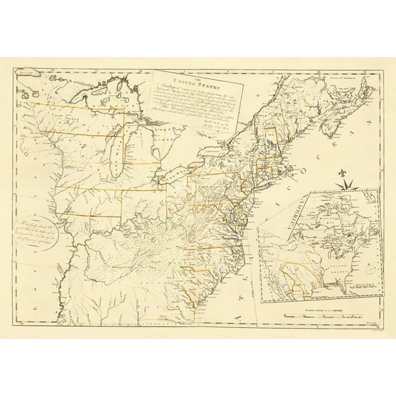 Historic Revolutionary War Map - United States Peace Treaty Sept 3rd 1783 - McMurray 1784 - 23 x 29 - Vintage Wall Art