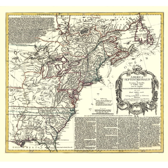 Historic Revolutionary War Map - Virginia Colonies - D'Anville 1756 - 23 x 32 - Vintage Wall Art