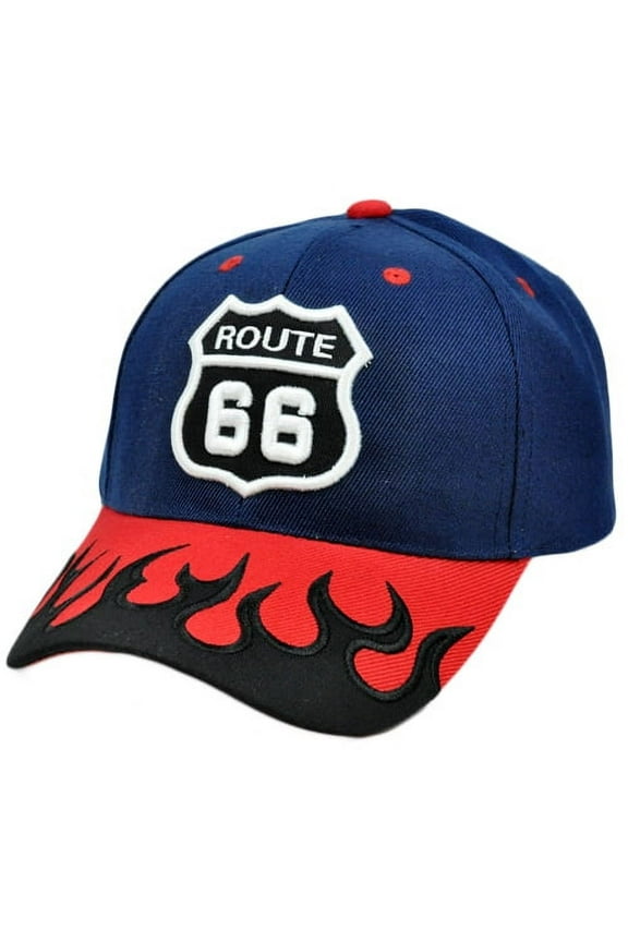 Historic Route 66 Highway America Hat Cap Rogers Fire Flames Mother Road