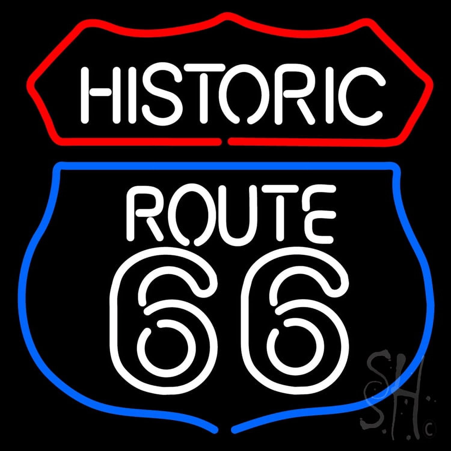 Historic Route 66 LED Neon Sign 24 x 24 - inches, Black Square Cut